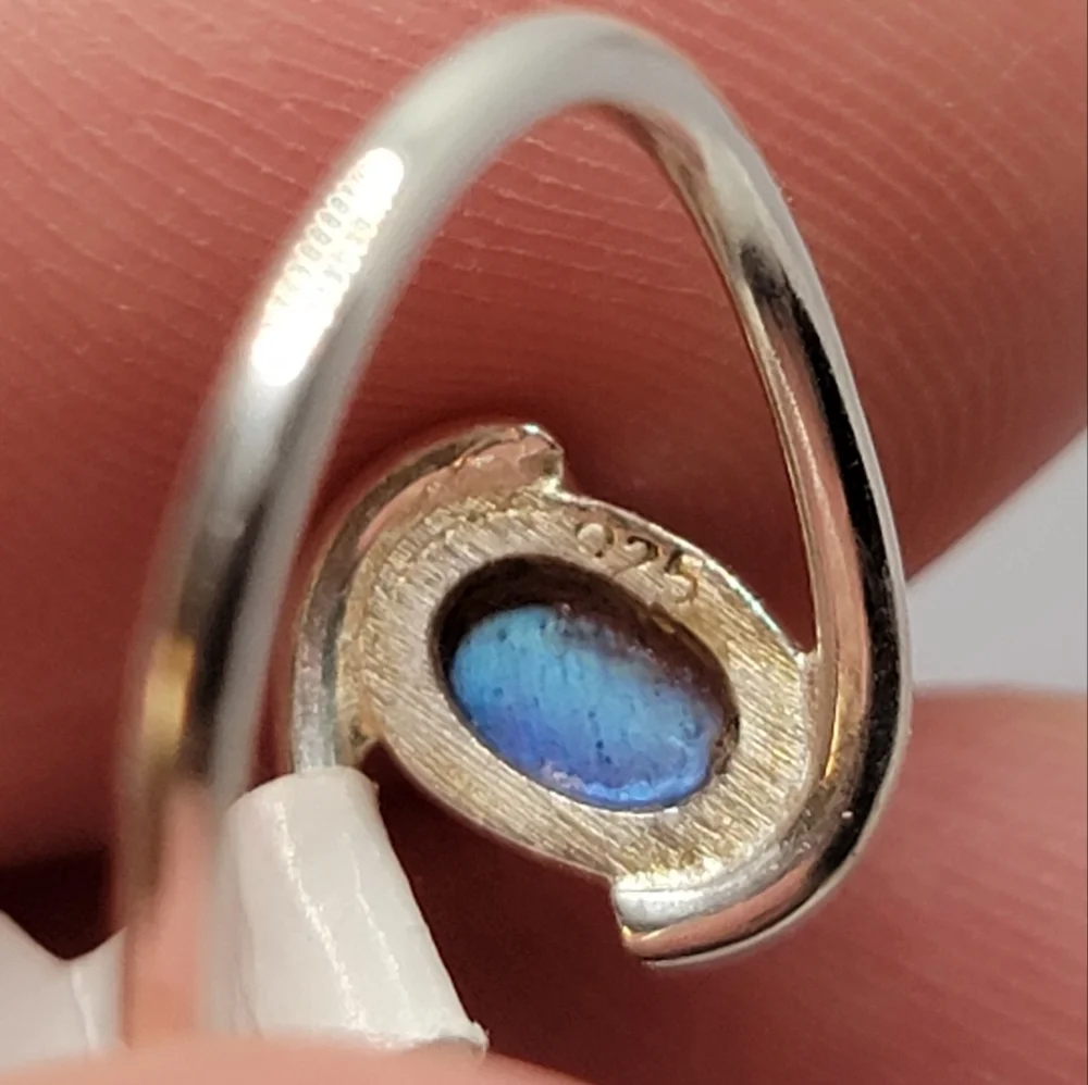 Blue Fire Labradorite 925 Sterling Silver Genuine Gemstone Ring Dainty